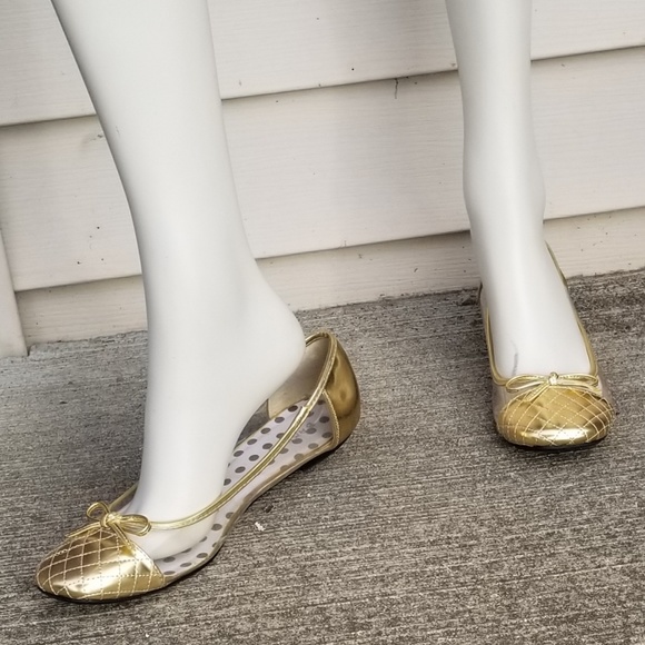 Quilted Gold Ballet Flats with Cute Bow Detail - Picture 7 of 8